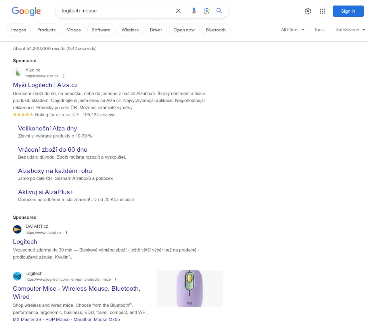 Výsledky hledání na Googlu pro dotaz 