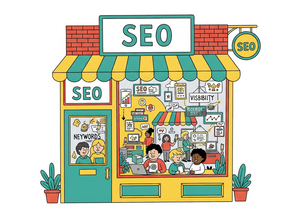 ilustrace SEO jako ekvivalent výlohy obchodu